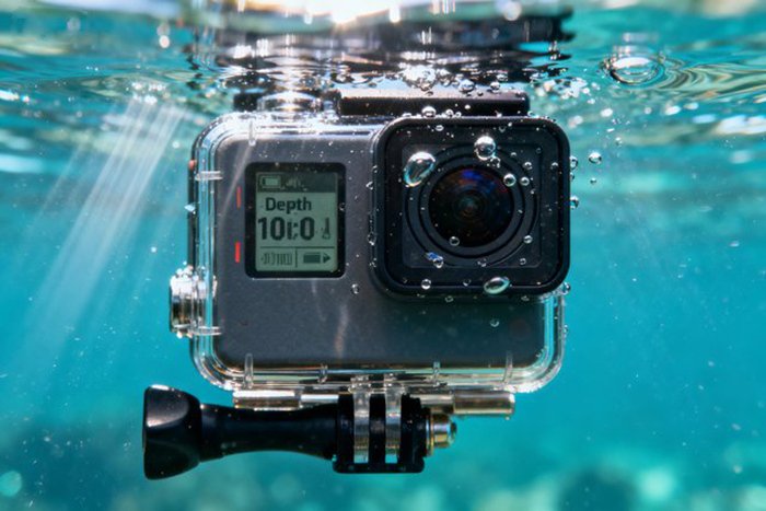 Action camera submerged in water 