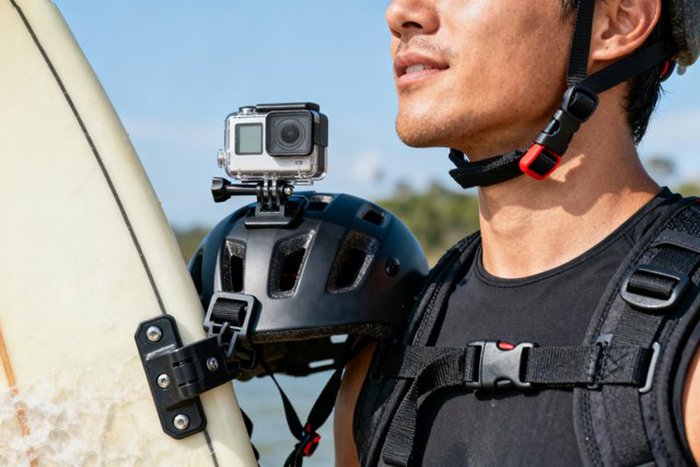 action Camera mounted on a bike helmet